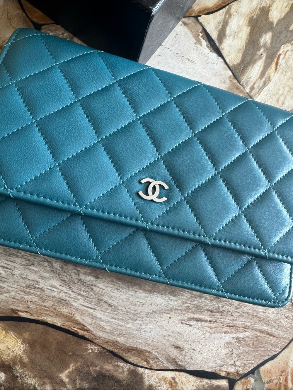 CHANEL Teal Quilted Leather Crossbody with Chain Strap - Picture 5 of 5